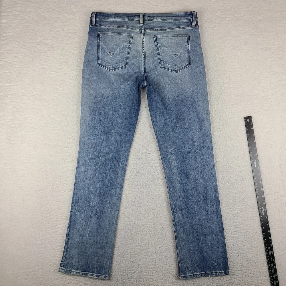 Hudson Jeans Womens 32x30 Blue Nico SLR Straight Leg Distress Light Wash Denim